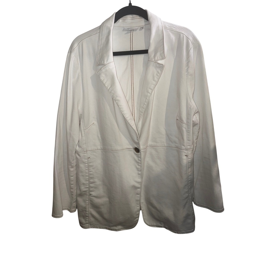 Chico's White Blazer Jacket Womens Size 3.5 US 18 Stretch Cotton Single Button